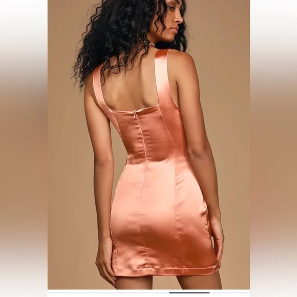 NWT Lulus In Your Dreams Coral Pink Satin Bustier Bodycon Dress - Picture 2 of 13